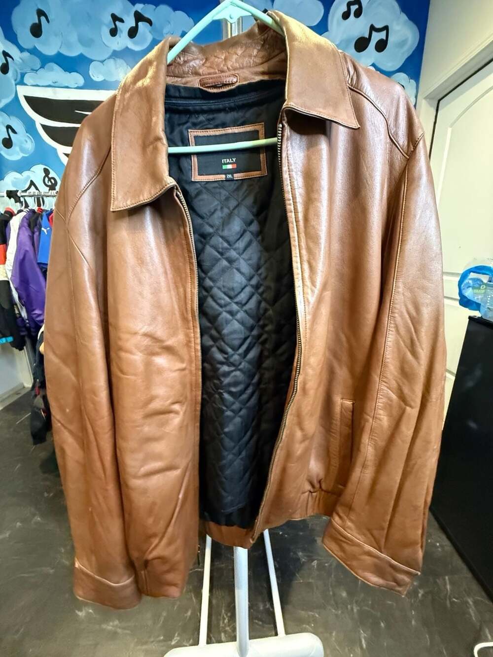 Marcel Kassini Italy Brown Leather Quilted Lined Jacket Size 2XL